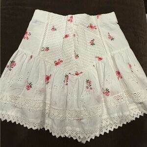 Zara White Mini Skirt with Pink Floral Embroidery